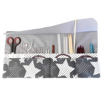 Strick- und Häkelnadeletui, Nadelrolle grau mit Sterne