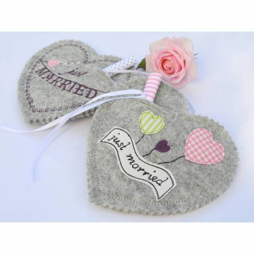 ITH Stickdatei Geschenkanhänger Herz zur Hochzeit 3er SET für Botschaften Geldgeschenke 10x10cm