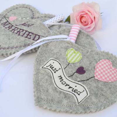 ITH Stickdatei Geschenkanhänger Herz zur Hochzeit 3er SET für Botschaften Geldgeschenke 10x10cm