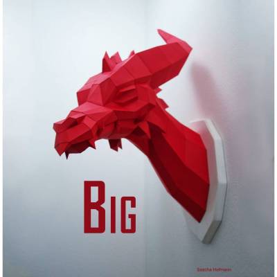 Großer Drache - ein Paperwolf Bastelbogen, Fantastisches Tier, Fantasy Fan Skulptur, Deko für Erwachsene, Drachenfans Roter Drachenkopf