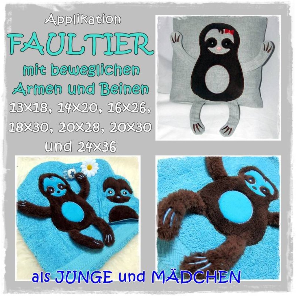 FAULTIER Appli mit beweglichen Armen und Beinen SET ab 13x18 Bild 1