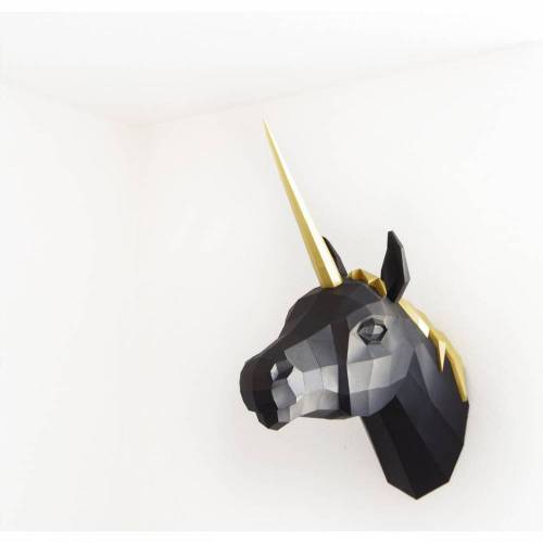 Einhorn PREMIUM Schwarz / Gold Bastelbogen von Paperwolf