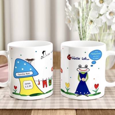 Geschenk für Hebamme personalisiert – Dankeschön Tasse mit Wunschtext, Keramik, spülmaschinenfest