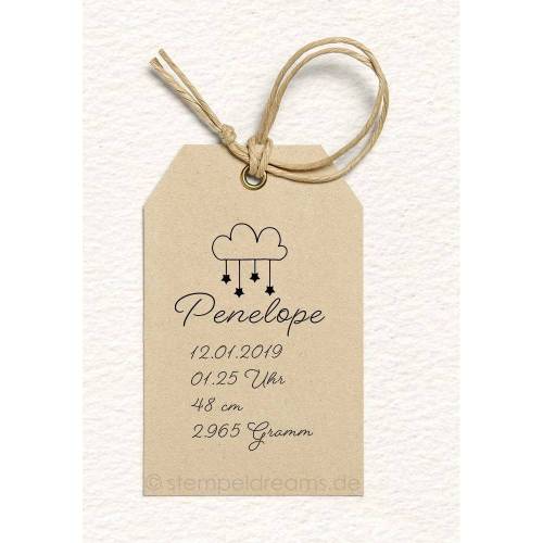 Stempel zur Geburt 6 cm x 4 cm - mit Namen, Datum, Größe und Gewicht - personalisiert mit deinen Daten - Stempel zur Geburt - Penelope - 301