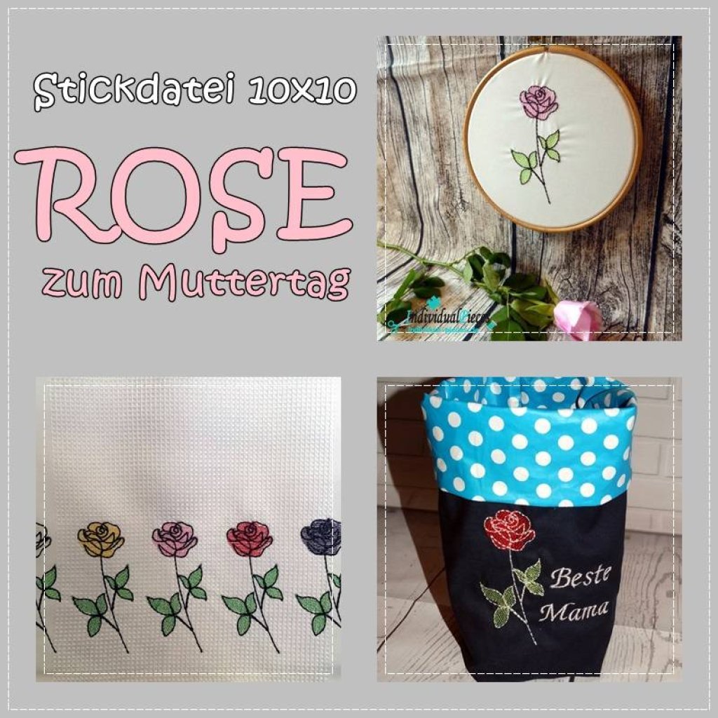 Stickdatei Rose zum Muttertag 10x10 Bild 1
