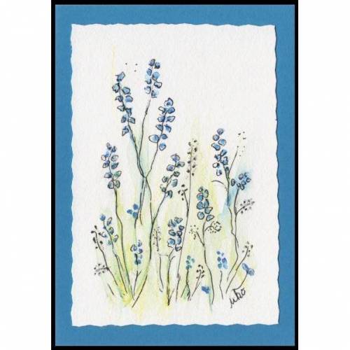 handgemachte Karte zum Geburtstag, Aquarell, blaue Glückwunschkarte