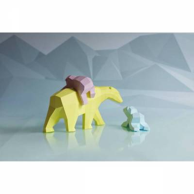 Paperwolf Bastelbogen Eisbär Familie. Bastelset mit 3 Bären, geometrisch, polygonal, farbiges Papier, Winter Geschenk Klimawandel
