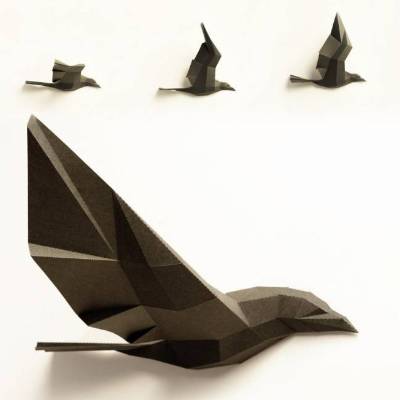 Paperwolf Vogelflug Bastelbogen - 5 Vögel zum Selberbauen, Raben, Krähen, PREMIUM