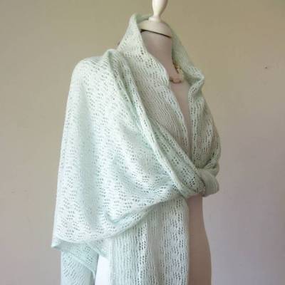Sommer Schal mint aus Baumwolle und Merino, leichtes Lace-Tuch reine Naturfaser, zarte Stola Damen