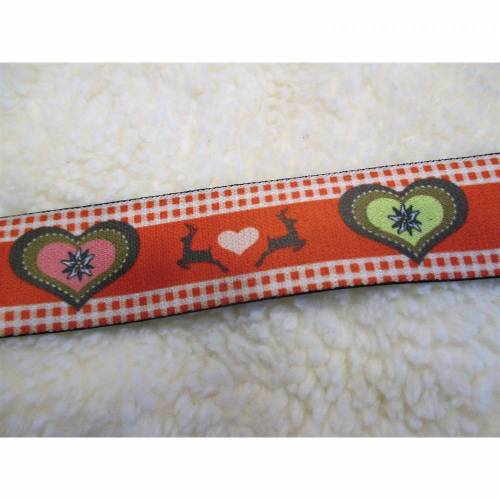 1 m  Gummiband, Taillenband, Elastic, Tracht, Herz, Hirsch, Edelweiß, Karo, rot, 35 mm (1m/2,00 €)