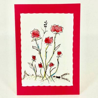 Karte Glückwunsch Gruß, handgemalt Aquarell signiert Unikat, 7 Blumen