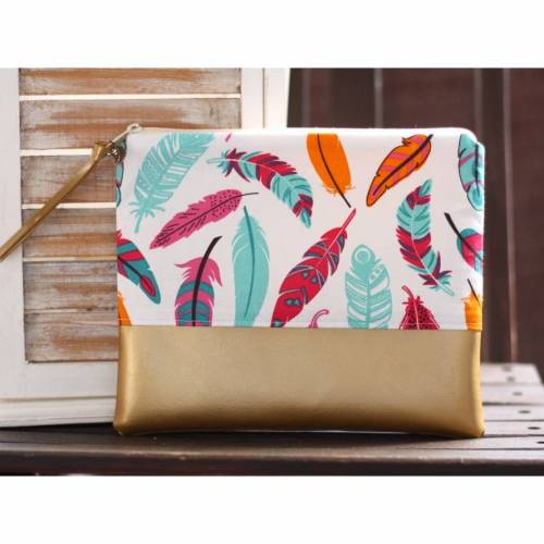 Kosmetiktäschchen L "Boho" pink / gold 22x18