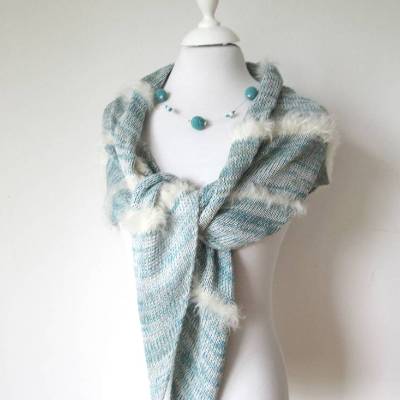 Weiches Dreiecktuch blau, gestricktes Halstuch Baumwoll-Mix, kleines Schultertuch Damen, hautfreundlich