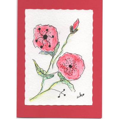 Grußkarte zum Geburtstag, handgemalt, Aquarell, Unikat, rot