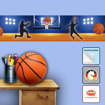 Selbstklebende Vlies Bordüre: Basketball - 18 cm Höhe