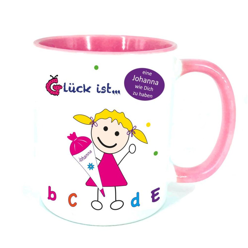Tasse Schulkind mit Namen – personalisiertes Geschenk zur Einschulung, rosa, für Mädchen Bild 1