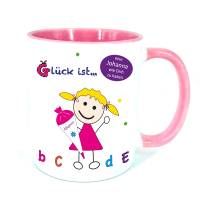 Tasse Schulkind mit Namen – personalisiertes Geschenk zur Einschulung, rosa, für Mädchen