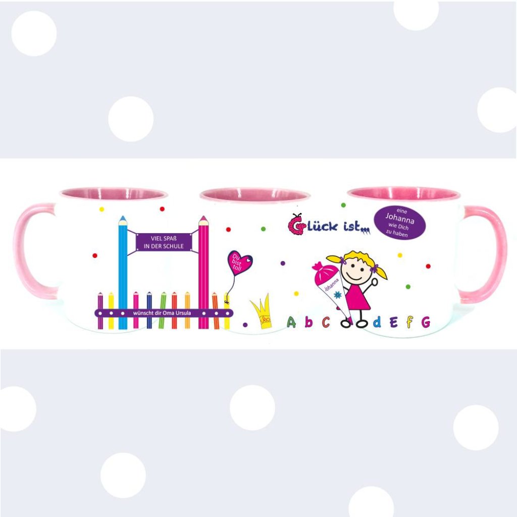 Tasse Schulkind mit Namen – personalisiertes Geschenk zur Einschulung, rosa, für Mädchen Bild 4