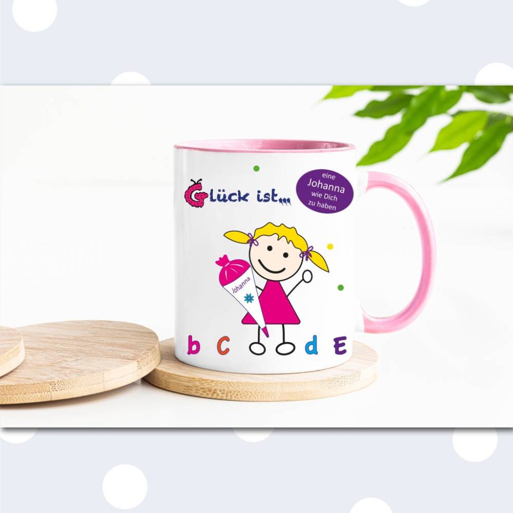 Tasse Schulkind mit Namen – personalisiertes Geschenk zur Einschulung, rosa, für Mädchen Bild 5