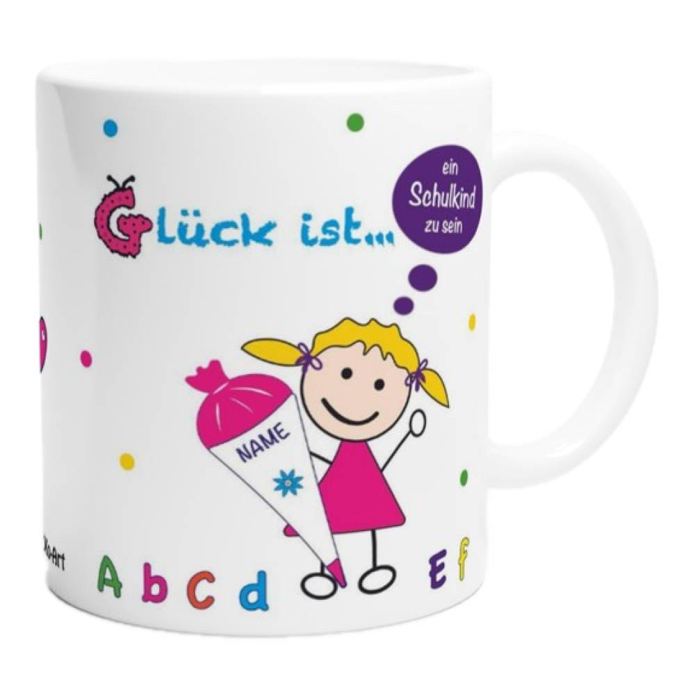 Tasse Schulkind mit Namen – personalisiertes Geschenk zur Einschulung, rosa, für Mädchen Bild 8