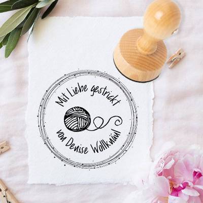 Mit Liebe gestrickt - Personalisierter Holzstempel - Motiv 407B