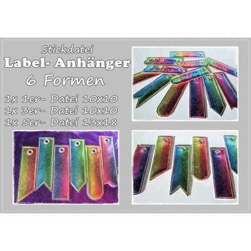 Stickdatei Labels 6 Stück 10x10