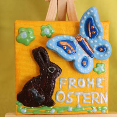 Minibild Collage FROHE OSTERN Geschenk zu Ostern Osterdeko Deko Hase Schmetterling auf einem Minikeilrahmen Osterhase