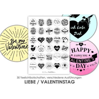 VALENTINSTAG Teelicht - Botschaften Teelicht Vorlagen Bilder für Teelichter digitale Datei Glücksteelicht