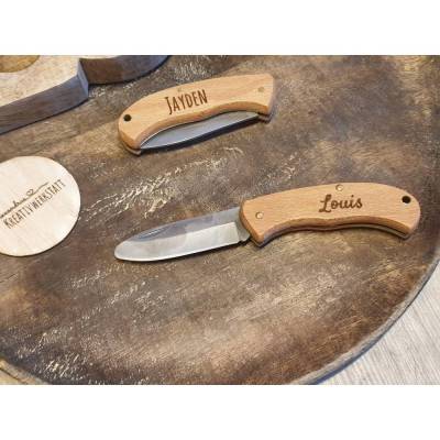 Mein erstes Schnitzmesser - Holz Taschenmesser für Kinder mit Gravur individuell gestaltbar