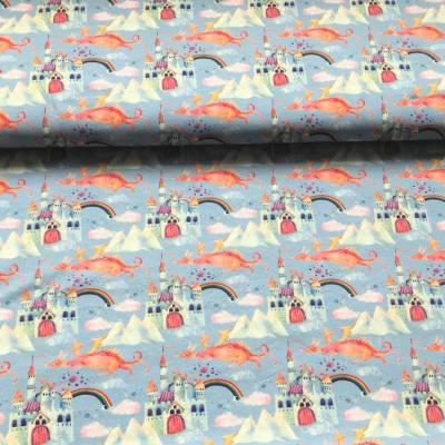 Jersey Drache - 16,50 EUR/m - hellgrau - Ritterburg - Schloss
