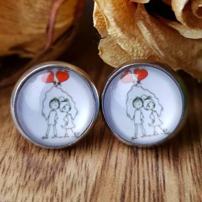 Schmuck Pärchen Valentinstag Ohrstecker, Ohrringe, Ohrhänger, Ringe, Haarspangen mit Cabochon
