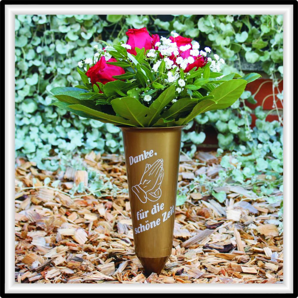 Grabvase Friedhofsvase Tulpe - modern mit Spruch und Betende Hände