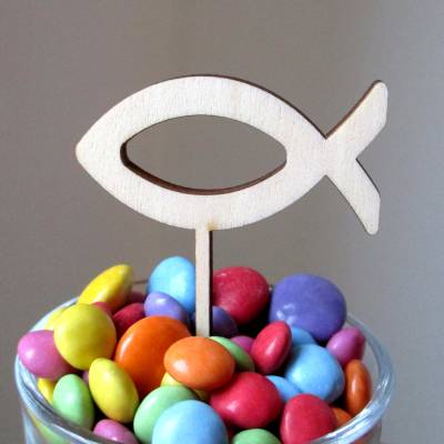 Caketopper für Muffins Fisch Ichtys aus Holz
