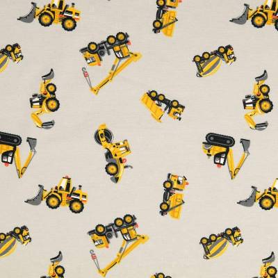 Baumwolljersey Baustelle Bagger Kran Lader grau Oeko-Tex Standard 100(1m/14,-€)