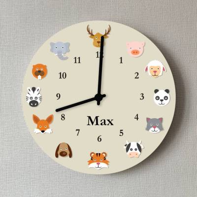 Große Wanduhr Kinderzimmer 12 Tiere Mädchen Junge Uhr 25 cm