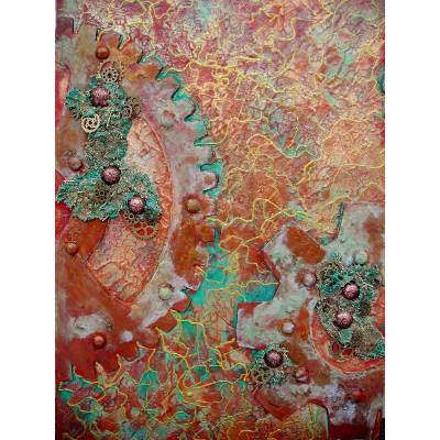 Acrylbild  CRAZY COGWHEELS Collage Acrylmalerei Gemälde abstrakte Kunst Leinwand  Malerei Steampunk Vintage Sh