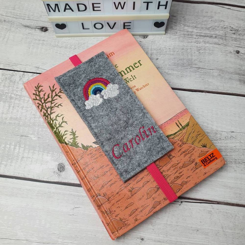 Filz-Lesezeichen Regenbogen mit Name, Einschulungsgeschenk Bild 1