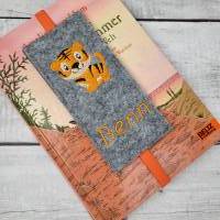 Filz-Lesezeichen Tiger mit Name, Einschulungsgeschenk