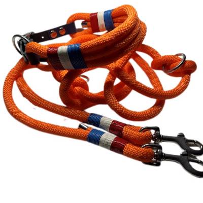 Leine Halsband Set verstellbar, orange, rot, weiß, blau, Edelstahl, Wunschlänge
