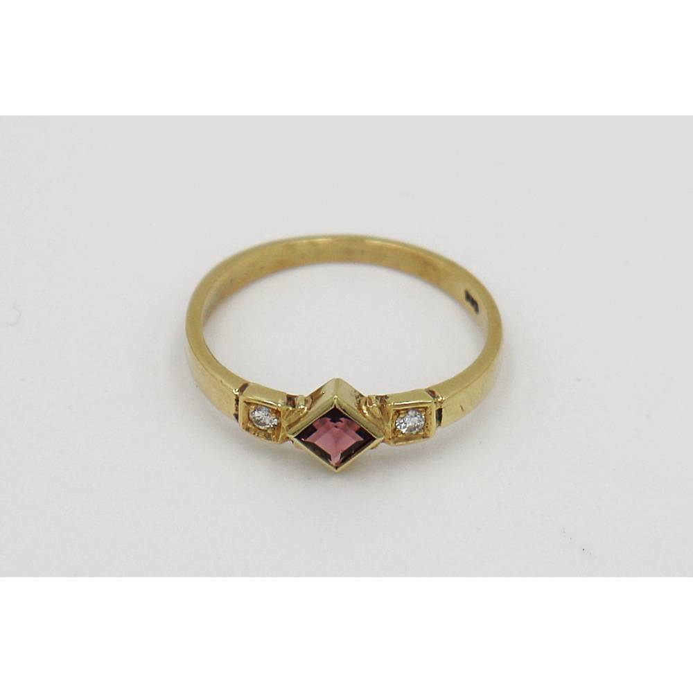 Gelbgoldring 585 mit rotem Turmalin und Brillanten – Turmalinring, 14 k Gold mit 2 Brillanten Bild 3