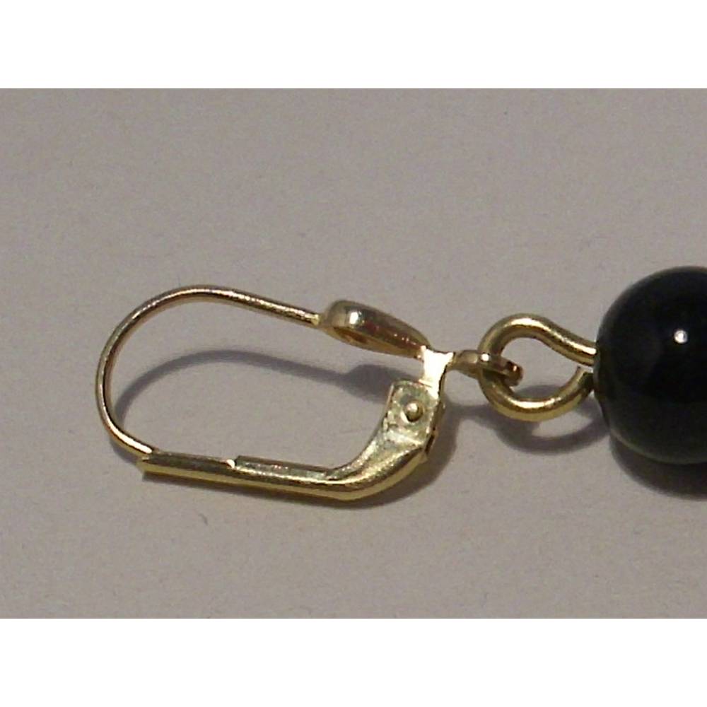 585er Gelbgold- Ohrhänger mit Onyx und Koralle Bild 3