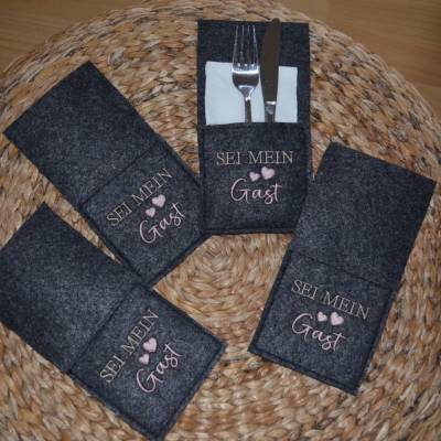 4er Set Bestecktaschen Taschen Besteck Sei mein Gast 