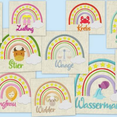 Stickdatei Regenbogen Sternzeichen – Horoskop Sparset mit allen Motiven für Stickmaschine Set 630
