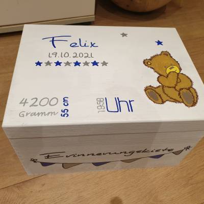 Erinnerungskiste aus Holz natur (Teddybär)