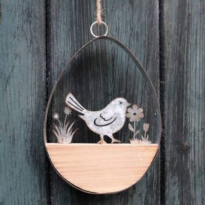 Deko Ei Fensterdeko, Vogel, Hänger, grau, Osterdeko