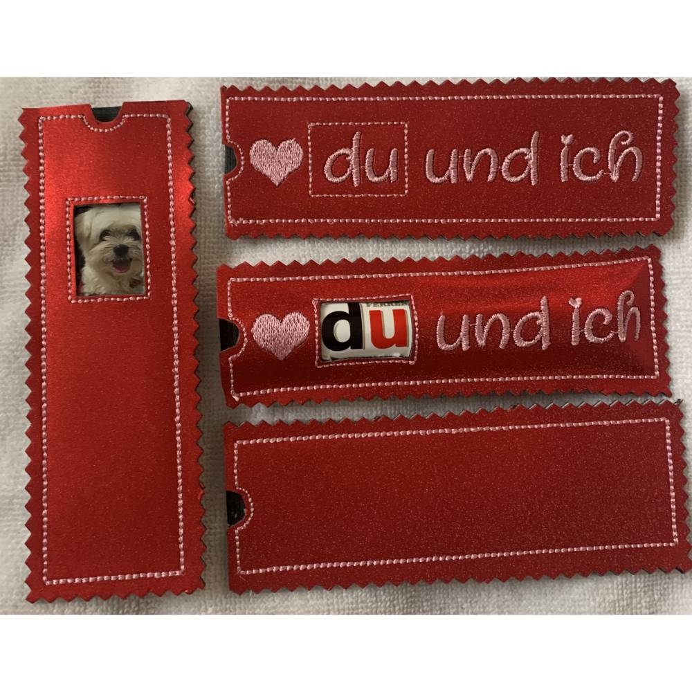 Stickdatei Du und Ich Hülle ITH – Geschenkidee für Valentinstag, Mug Rug & Schokohülle Bild 2