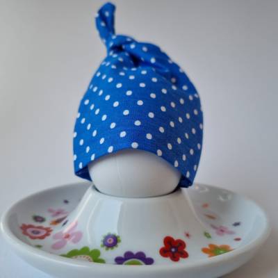 Eierwärmer "Knotenmützchen" in blau Punkte von he-ART by helen hesse