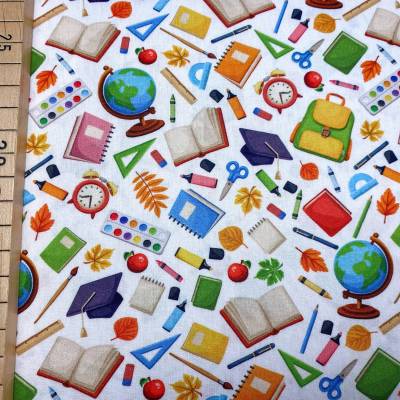 Stoff Schule - weiß - 12,00 EUR/m - 100% Baumwolle - Einschulung - Zuckertüte nähen