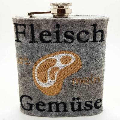 Flachmann bestickt Filz Flachmannhülle Barbequer Grillmeister grillen Grill Männergeschenk Steakhouse