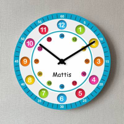 Kinderwanduhr bunt Lernuhr Wanduhr groß personalisiert mit Namen Schulanfang Kinderzimmer Uhr